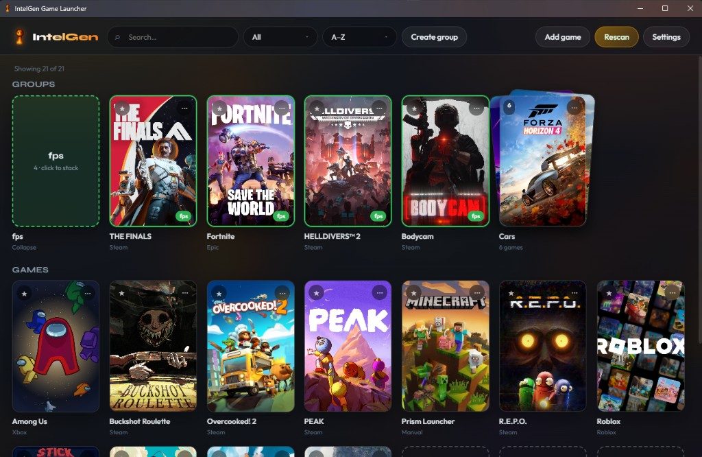 Expanded fps group with highlighted covers
